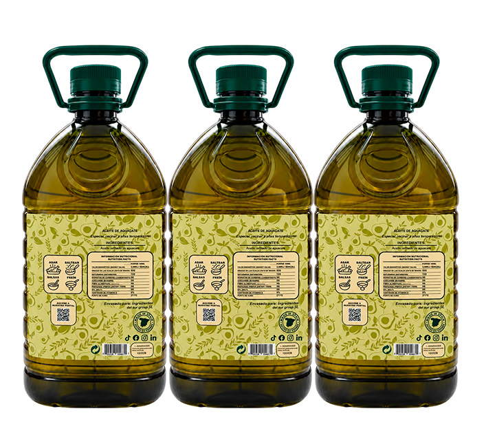 Vista trasera del pack de aceite de aguacate 3 litros X 3 Avocado Real